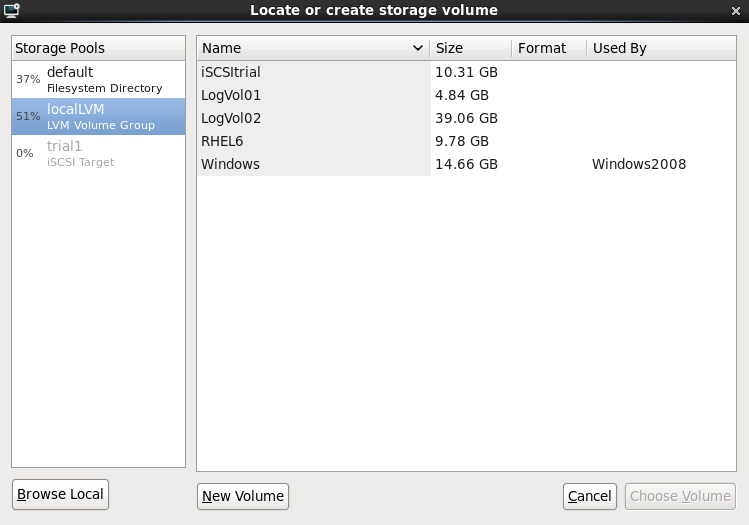 The Locate or create storage volume window