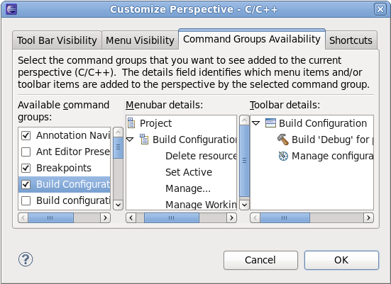 Command Group Availability Tab