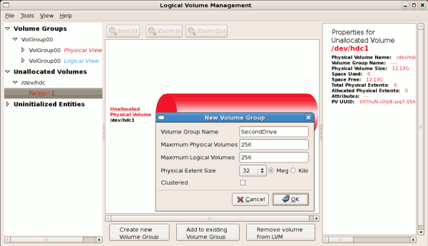 Create new volume group