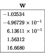 \begin{displaymath}
\begin{array}{cc} {\bf W} \\
\begin{array}{\vert l\vert} ...
...\; 1.56312 \\ \;\;\; 16.6680 \\
\hline \end{array} \end{array}\end{displaymath}