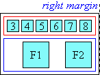 Diagram of character layout in line-edge aligned ruby when ruby text is longer than base