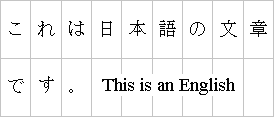 Example of a layout-grid-line setting applied to mixed Japanese
and English text in horizontal layout