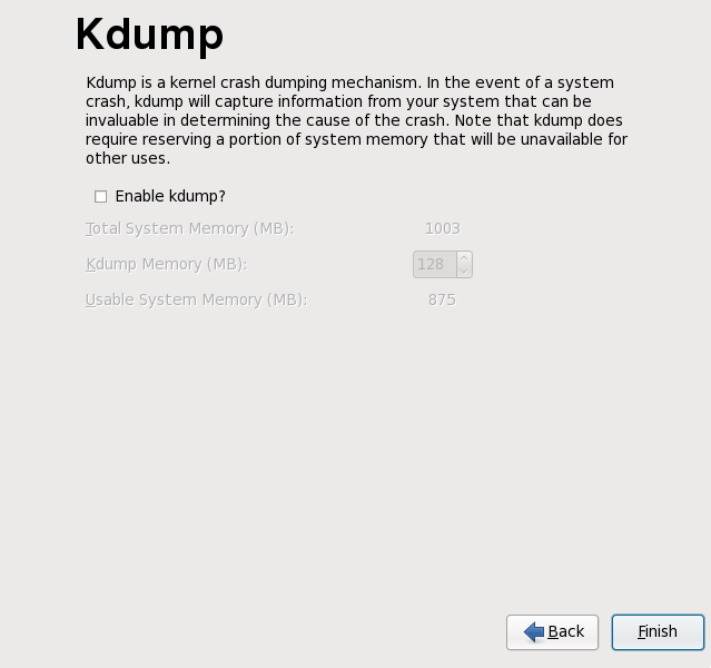 Kdump screen